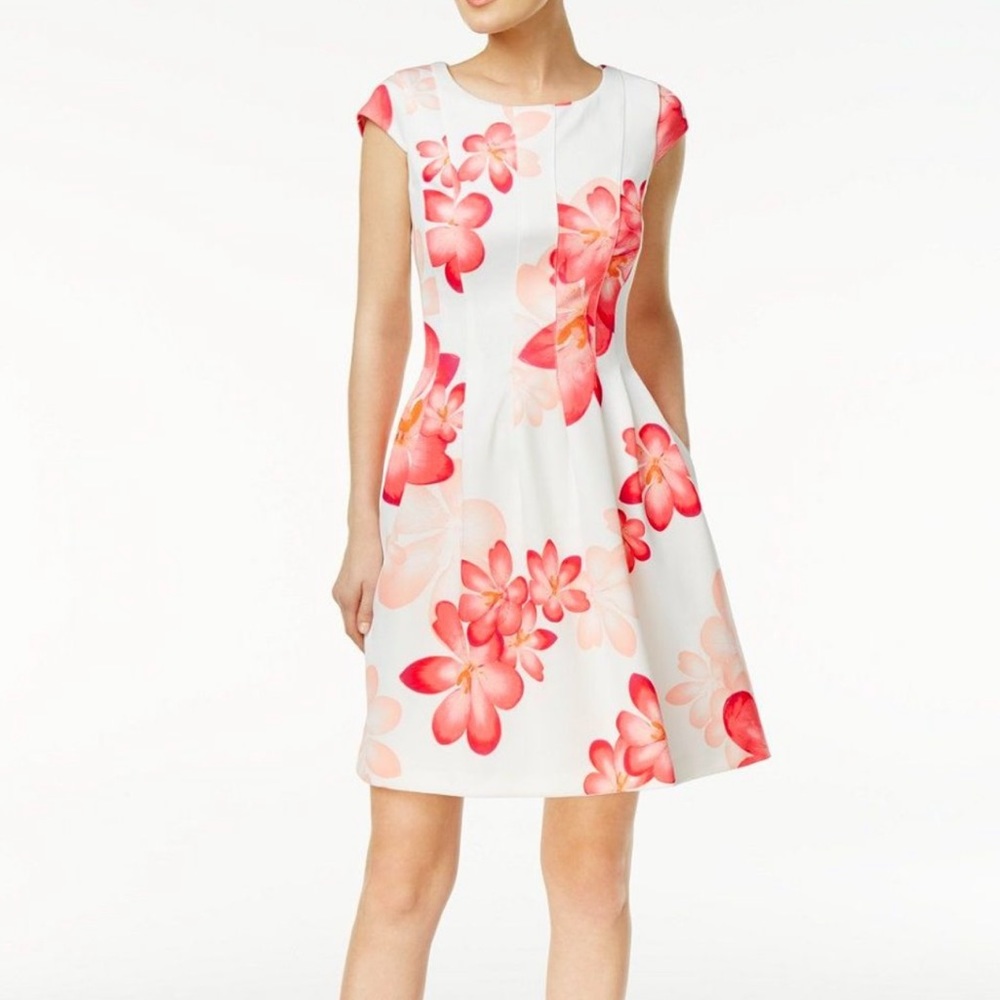 White and Pink Floral Calvin Klein Dress